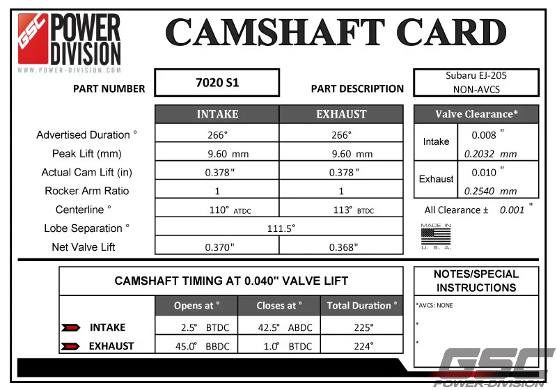 GSC Power Division S1 Billet Performance Camshaft Kit EJ20/205 Non VVT 1999+ - Image 3