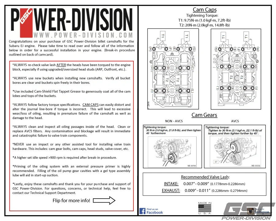 GSC Power Division S1 Billet Performance Camshaft Kit EJ25 DBW - Image 4
