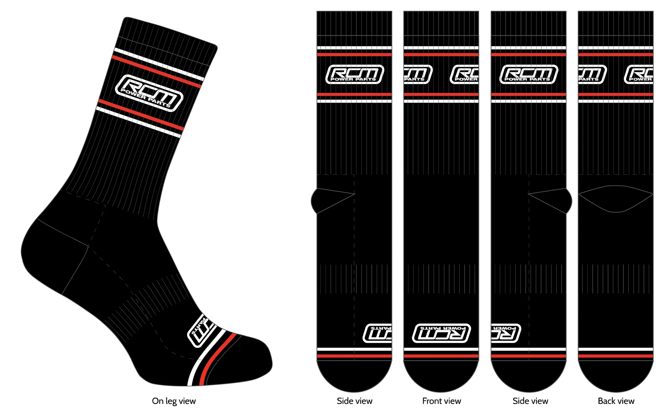RCM Power Parts Athletic Crew Sports Socks - 2 pair pack - Image 3