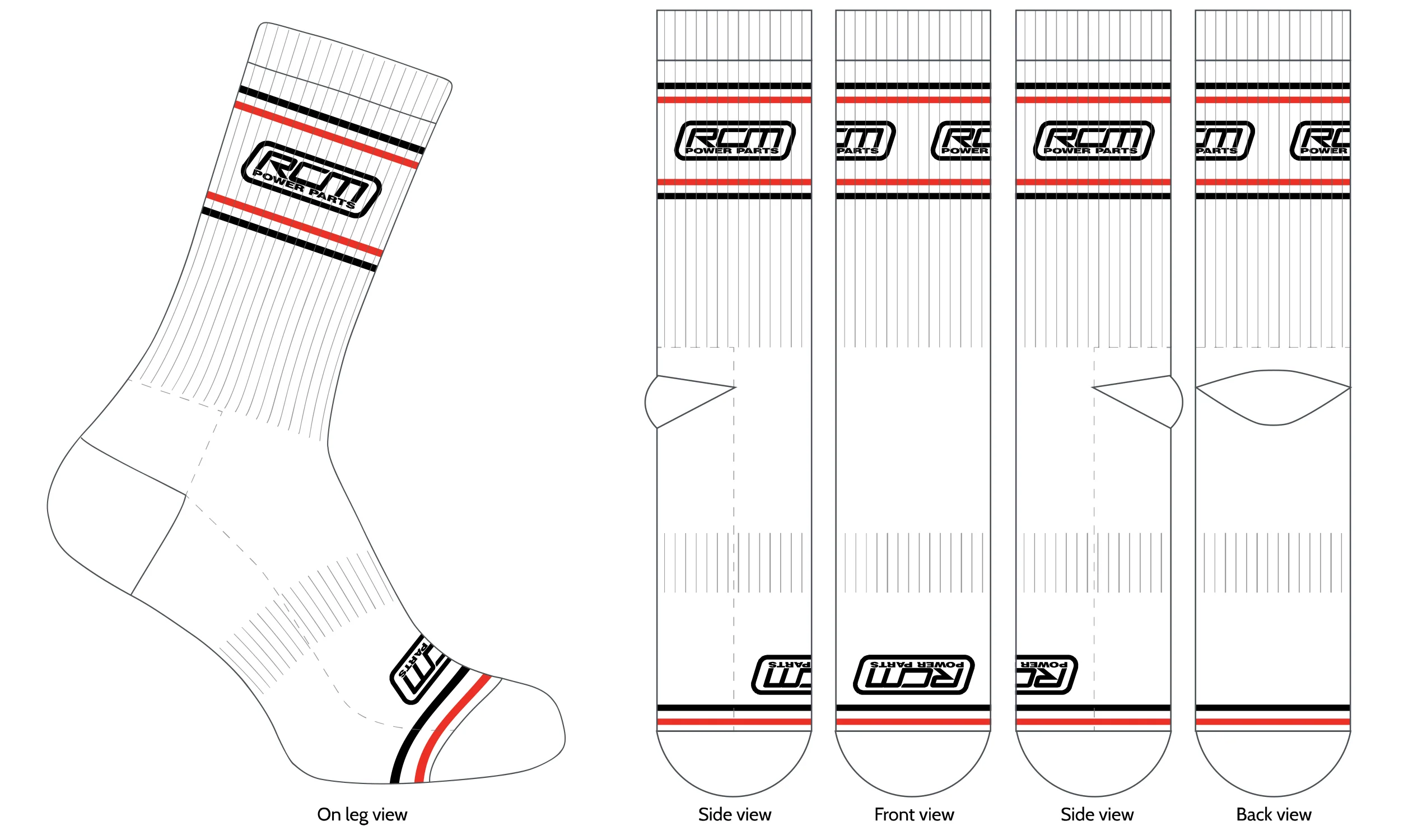 RCM Power Parts Athletic Crew Sports Socks - 2 pair pack - Image 4